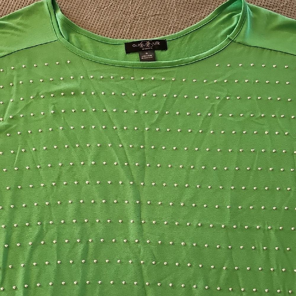 August Silk Green Embellished Short Sleeve Blouse size 1X